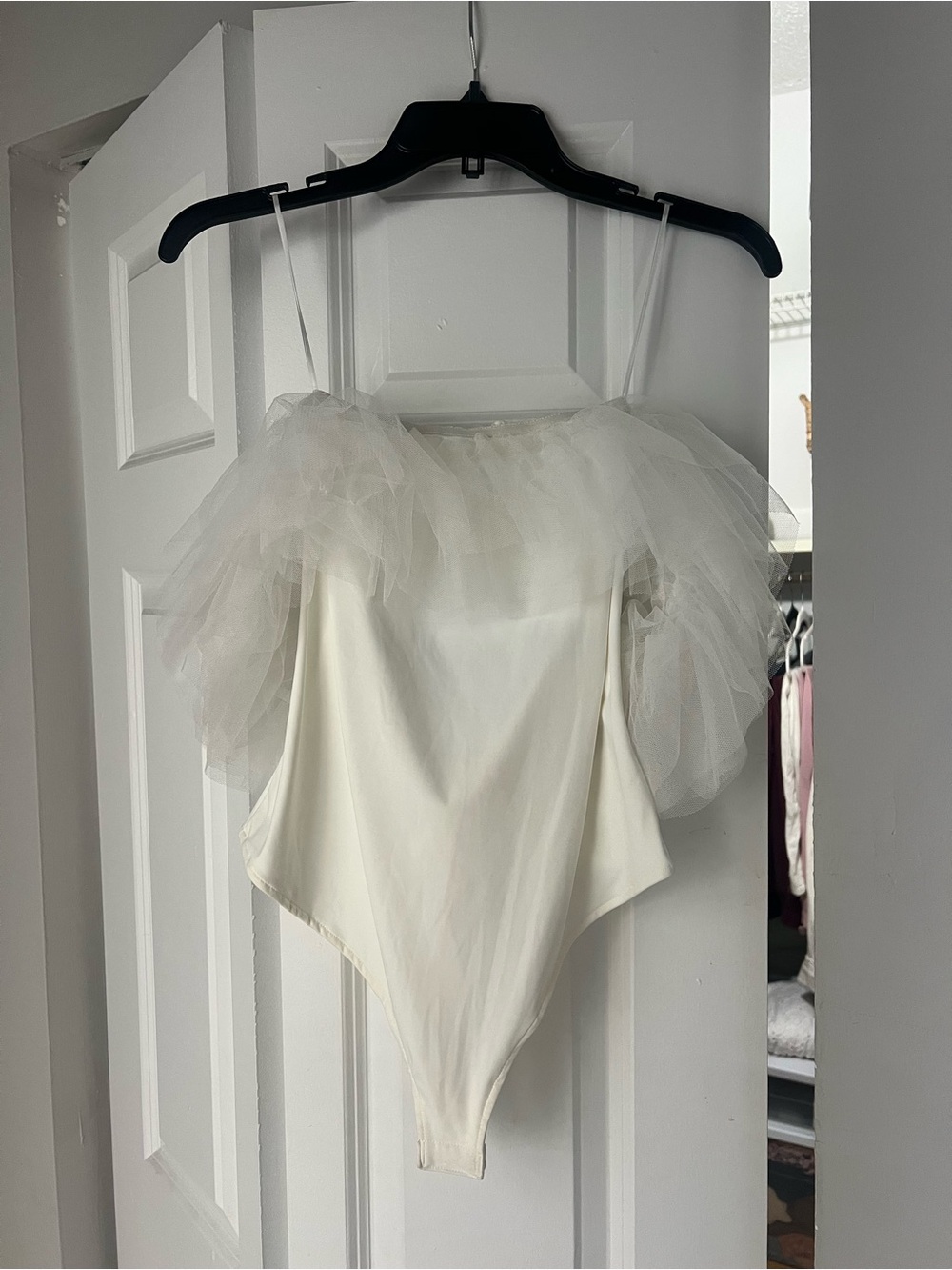 White Tulle Off-Shoulder Bodysuit